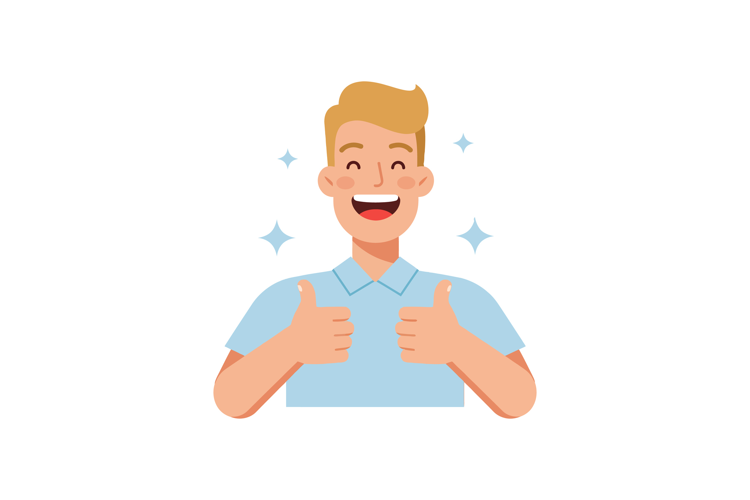 Happy smiling man giving thumbs up positive gesture expressi