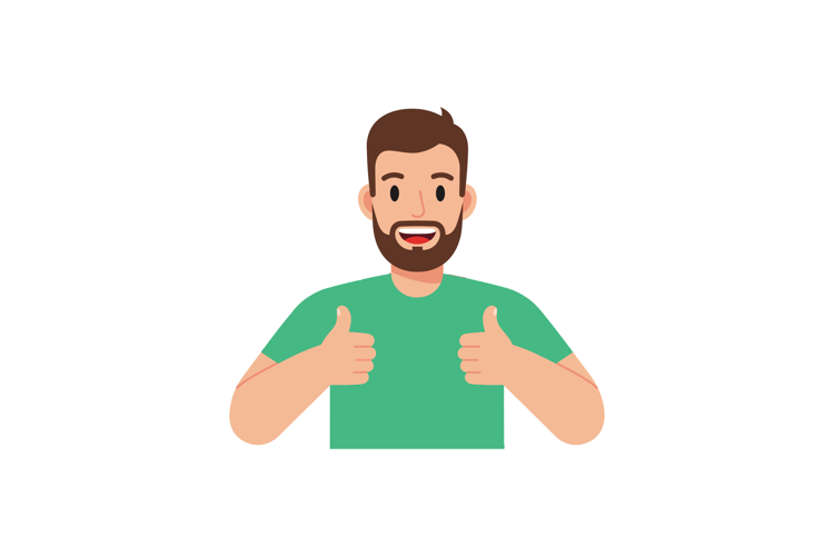 Bearded man showing thumbs up gesture with green shirt illus