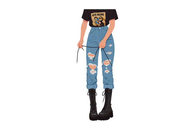 Person wearing ripped jeans and black boots holding shoelace example image 1