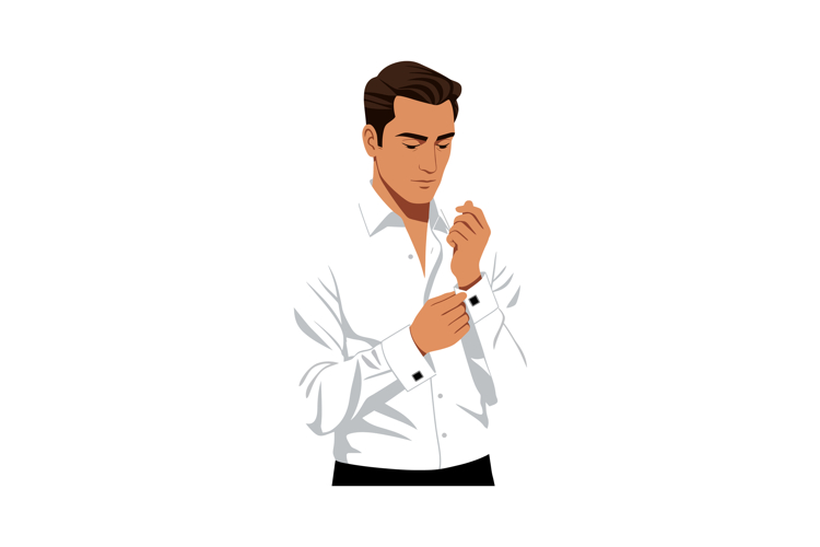 Man adjusting white dress shirt cuffs vector illustration wi