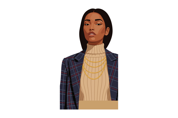 Portrait of confident woman wearing beige turtleneck and lay