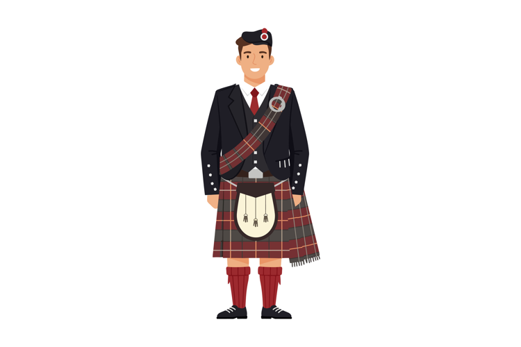 Scottish man wearing traditional kilt outfit with sporran an