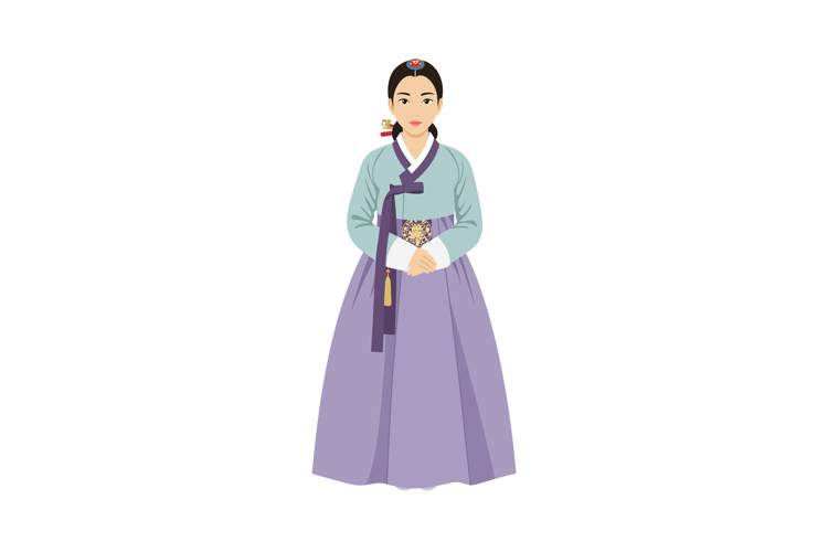 Korean woman wearing traditional hanbok dress in pastel colo