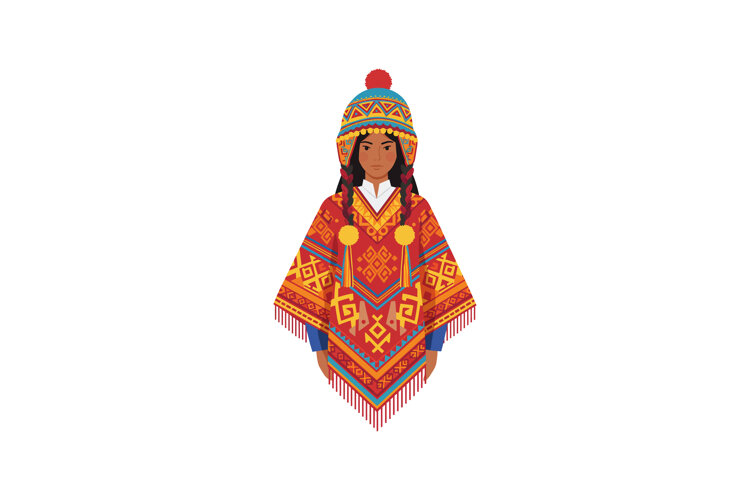 Indigenous woman wearing traditional red and orange Andean p example image 1