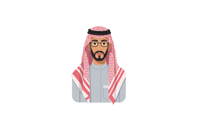 Middle Eastern man wearing traditional red and white keffiye