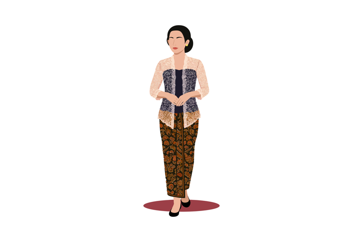 Woman Wearing Traditional Batik Dress and Kebaya in Elegant