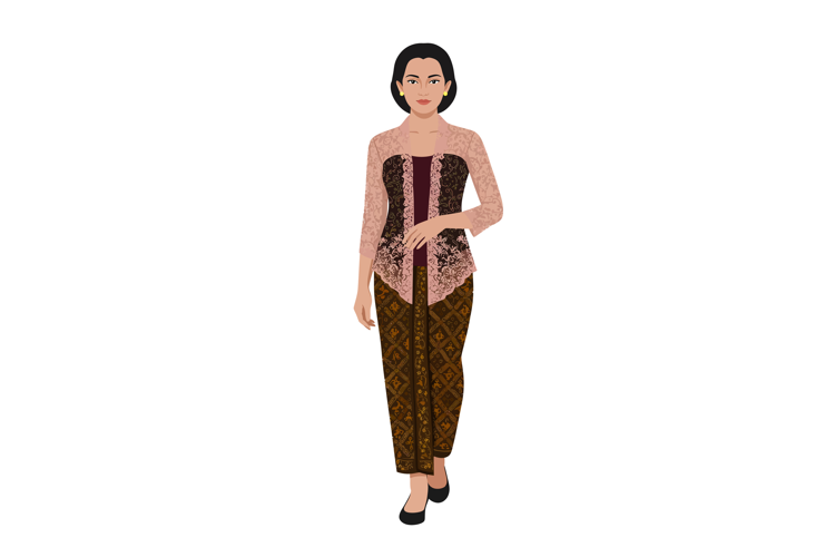 Woman Wearing Traditional Indonesian Kebaya and Batik Skirt