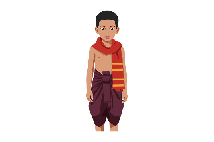 Young boy in traditional Southeast Asian attire with red sca example image 1