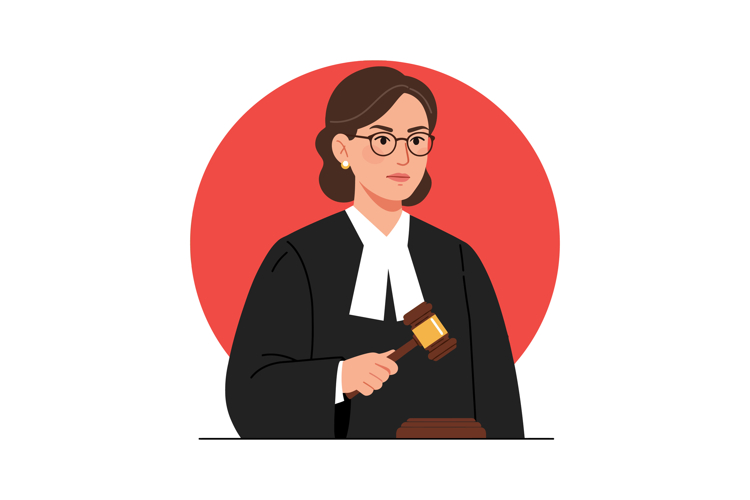 Female Judge Holding Gavel in Black Robe with White Collar V example image 1