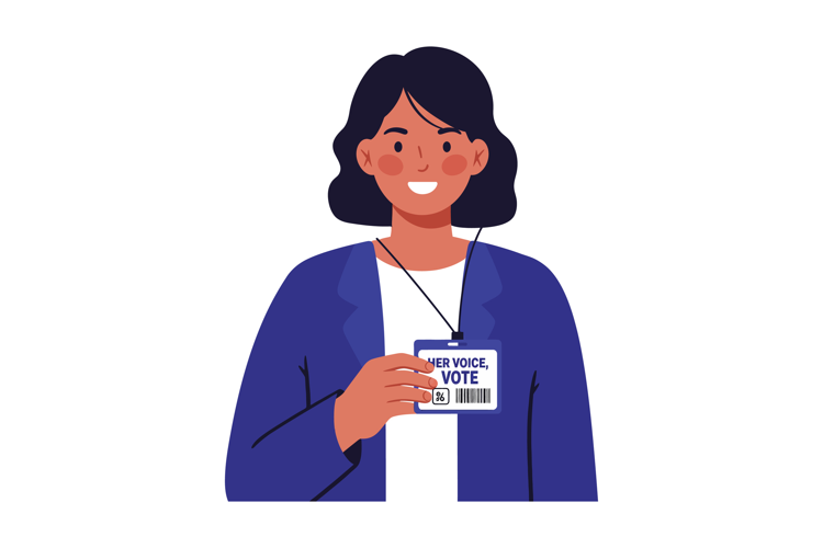 Woman holding voter ID card promoting election participation