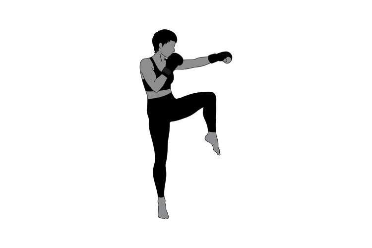 Female kickboxing athlete performing high knee strike silhou
