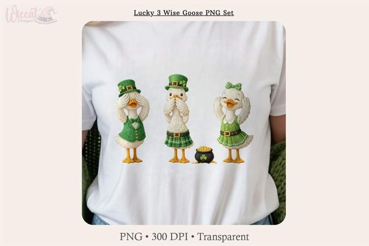 Lucky 3 Wise Goose PNG Set St Patrick Faux Yarn Clipart
