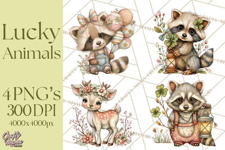 Lucky Animals Clipart PNG, Shamrock Pets Printable