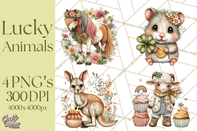 Lucky Animals Clipart PNG, Shamrock Pets Printable