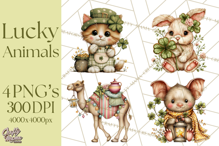 Lucky Animals Clipart PNG, Shamrock Pets Printable
