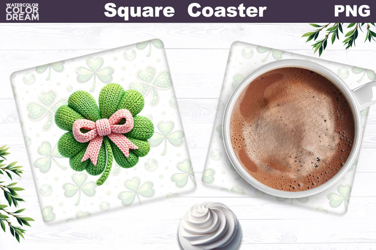 Clover Bow Square Coaster | St. Patricks Day Sublimation