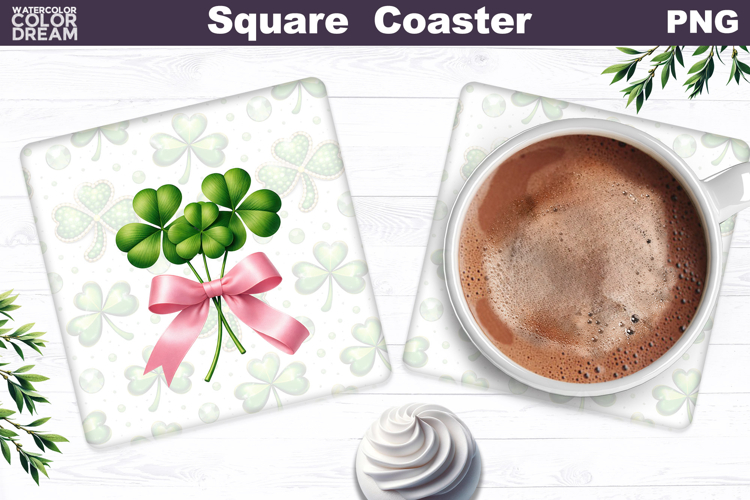 Clover Bow Square Coaster | St. Patricks Day Sublimation