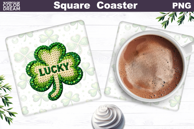 Lucky Clover Square Coaster | St. Patricks Day Sublimation