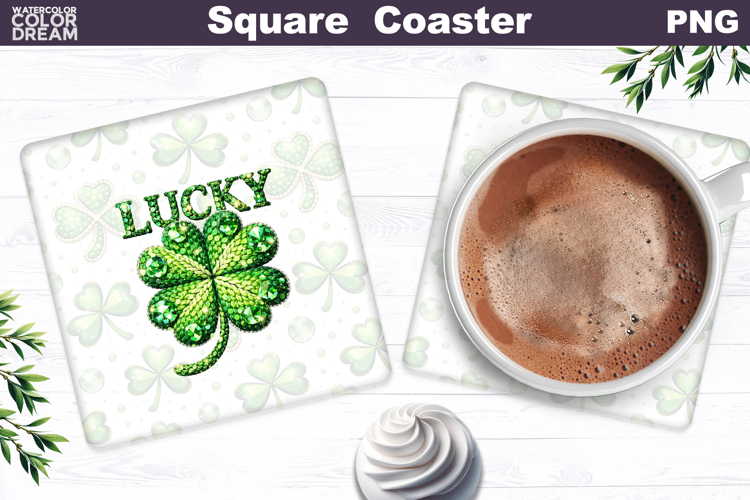 Lucky Clover Square Coaster | St. Patricks Day Sublimation