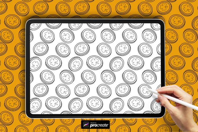 Lucky Coin Pattern Procreate Brush | Shamrock Money Texture
