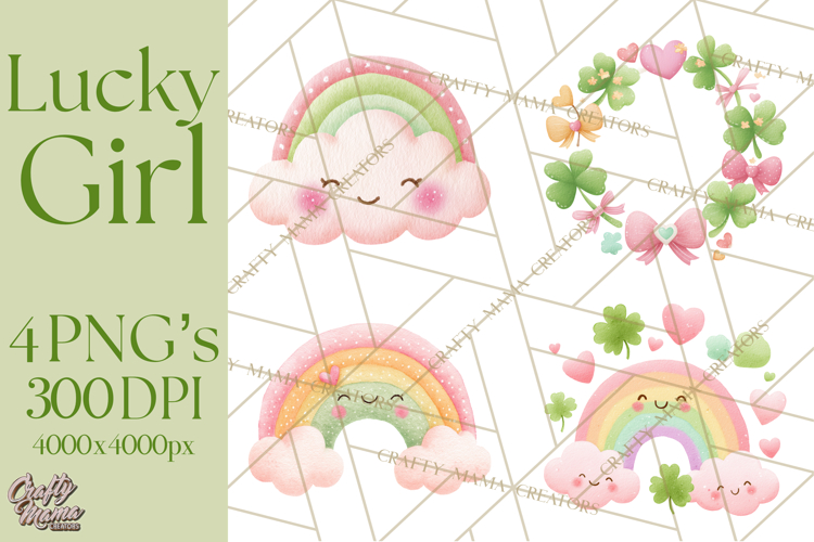 St. Patrick’s Day Clipart, Girly Lucky Shamrock Clip Art PNG