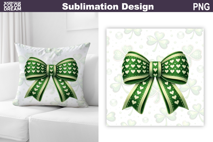 St. Patricks Day Pillow Design | Bow Clover Sublimation