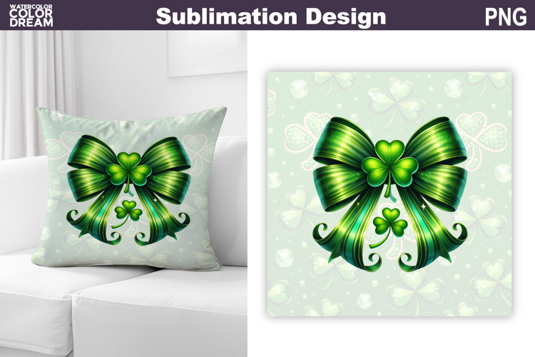 St. Patricks Day Pillow Design | Bow Clover Sublimation