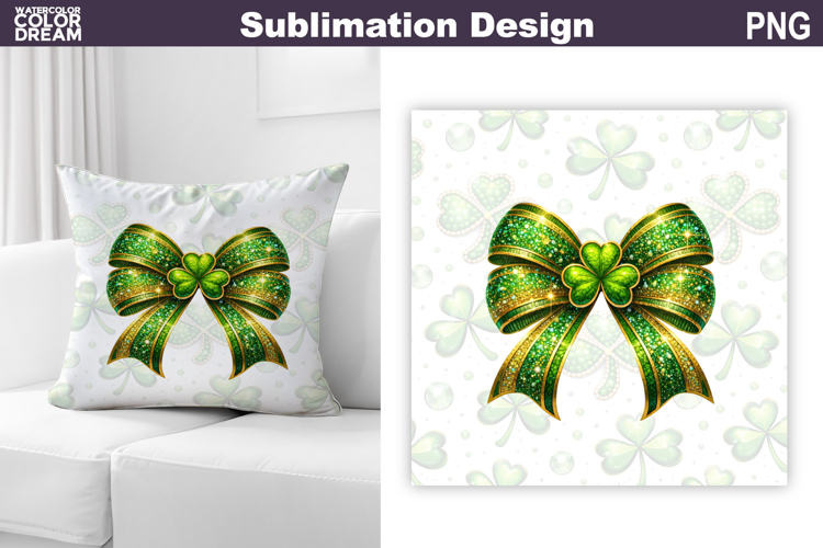 St. Patricks Day Pillow Design | Bow Clover Sublimation