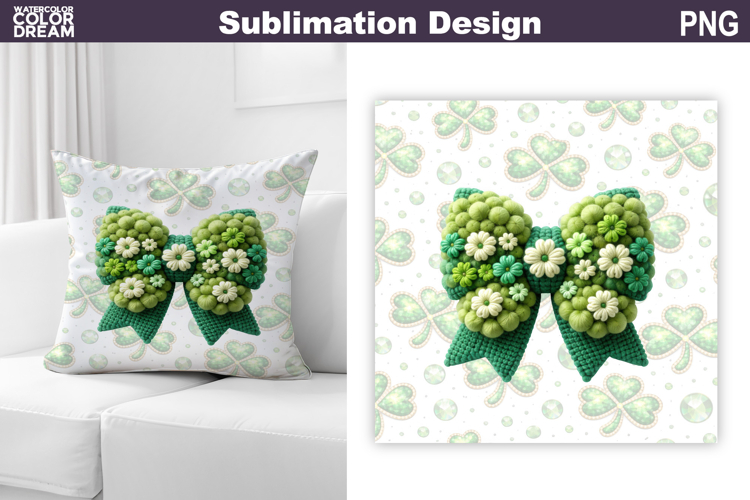 St. Patricks Day Pillow Design | Bow Clover Sublimation