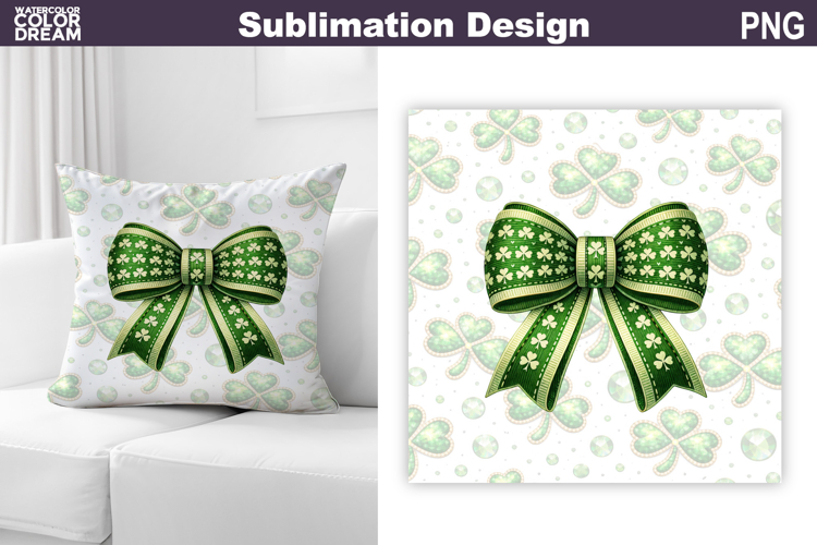 St. Patricks Day Pillow Design | Bow Clover Sublimation