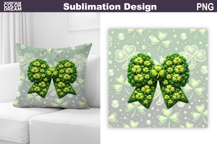 St. Patricks Day Pillow Design | Bow Clover Sublimation