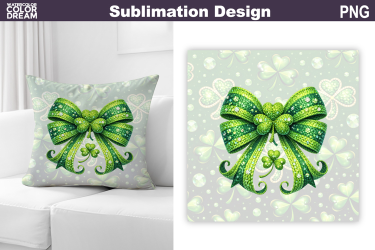 St. Patricks Day Pillow Design | Bow Clover Sublimation