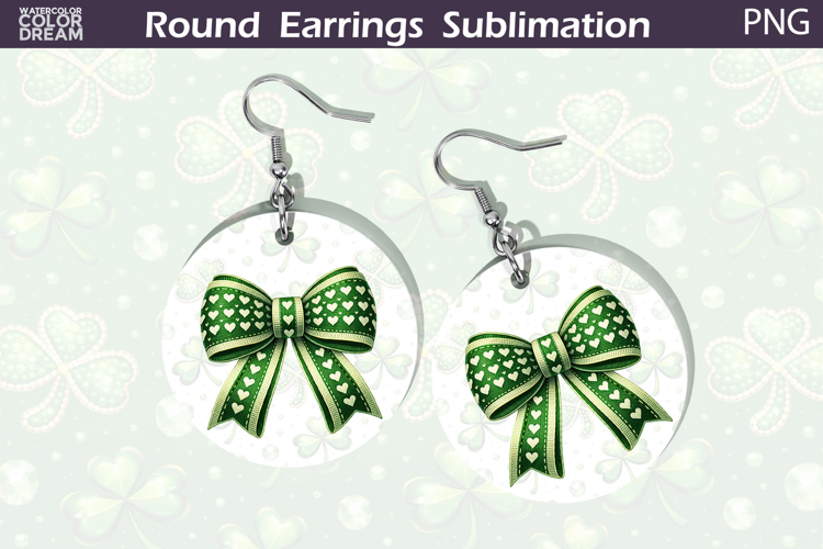 Shamrock Bow Round Earrings Sublimation | St Patrick Jewelry