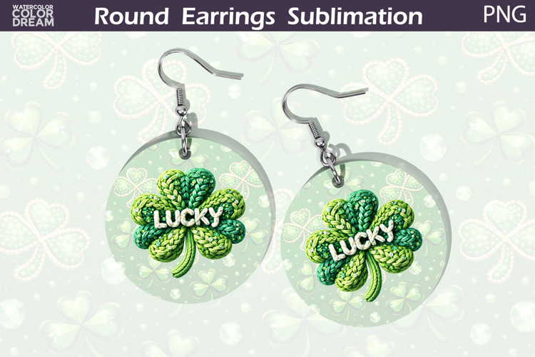 Lucky Knit Clover Round Earrings Sublimation | St Patrick