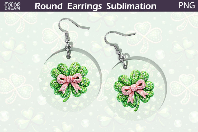 Pink Bow Shamrock Round Earrings Sublimation | St Patrick
