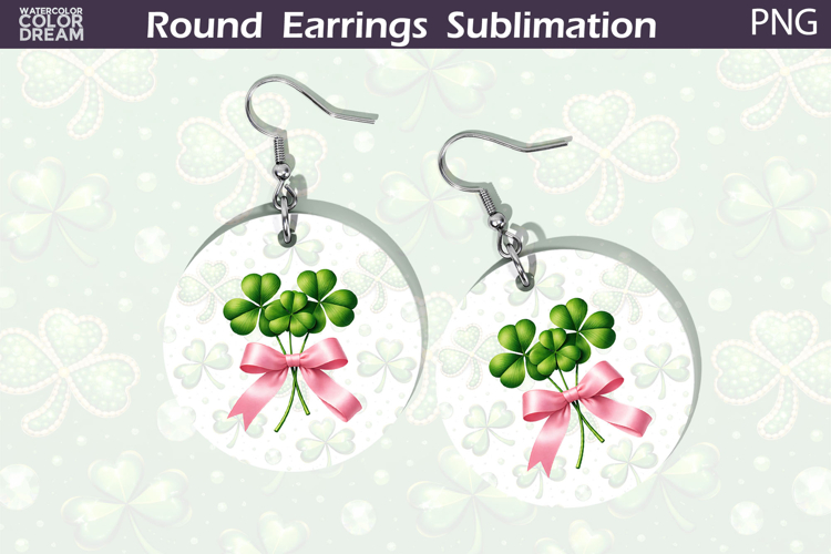 Pink Ribbon Clover Round Earrings Sublimation | St Patrick
