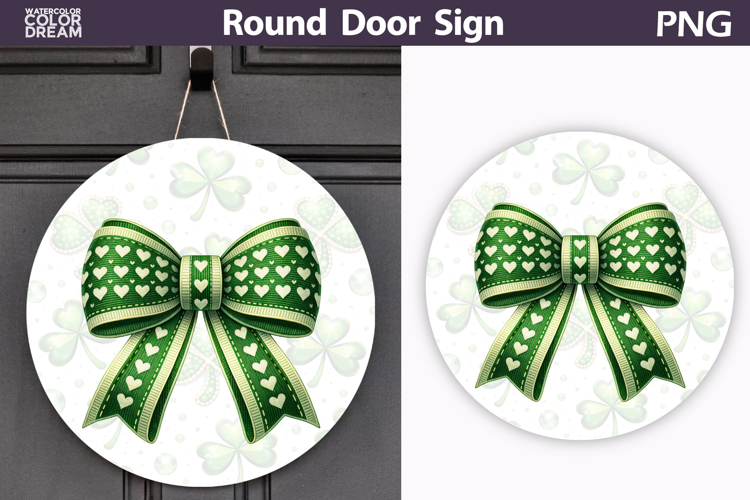 St. Patricks Day Round Door Sign | Green Bow Lucky Clover