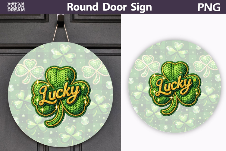 St. Patricks Day Round Door Sign | Lucky Clover Sublimation