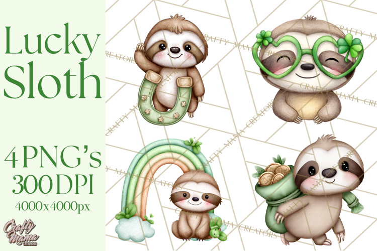 Cute St Patricks Day Sloth Clipart PNG Lucky Animal Graphic