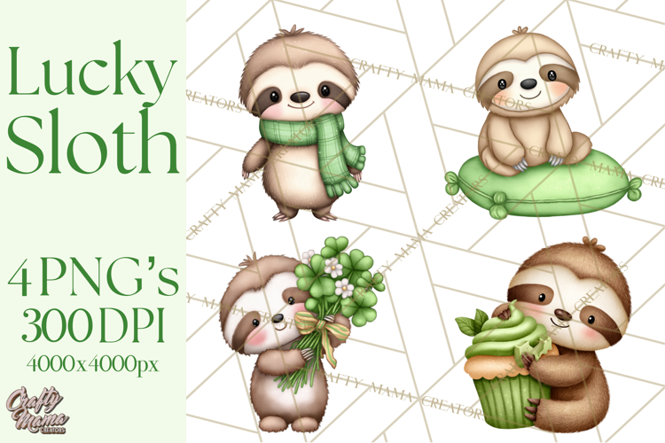 Cute St Patricks Day Sloth Clipart PNG Lucky Animal Graphic