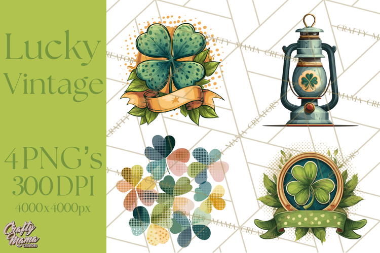 Retro St. Patrick’s Day PNG Clipart, Vintage Shamrocks