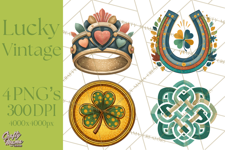 Retro St. Patrick’s Day PNG Clipart, Vintage Shamrocks