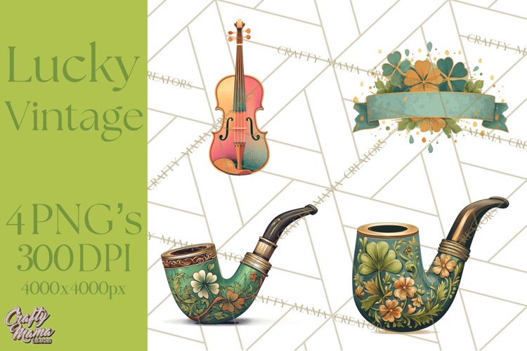 Retro St. Patrick’s Day PNG Clipart, Vintage Shamrocks