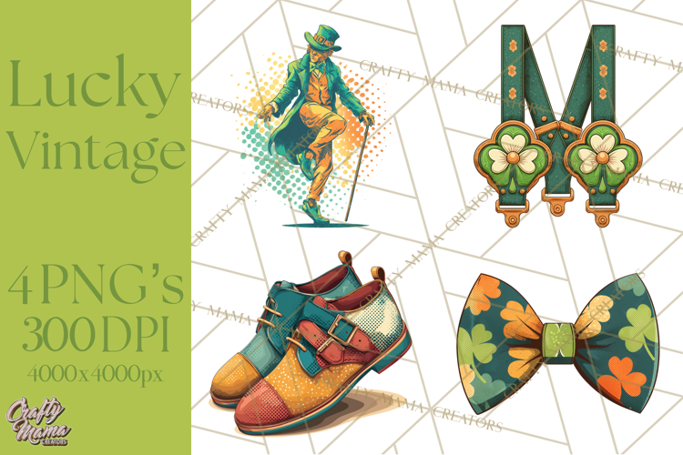 Retro St. Patrick’s Day PNG Clipart, Vintage Shamrocks