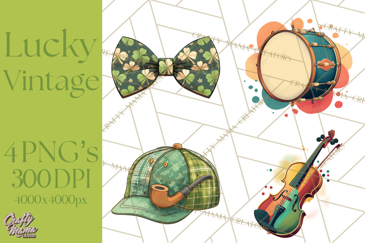 Retro St. Patrick’s Day PNG Clipart, Vintage Shamrocks