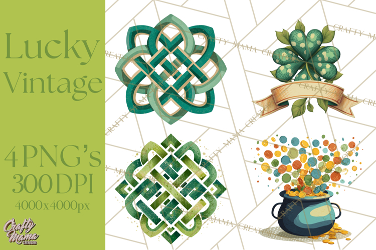 Retro St. Patrick’s Day PNG Clipart, Vintage Shamrocks