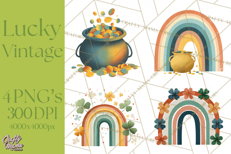 Retro St. Patrick’s Day PNG Clipart, Vintage Shamrocks
