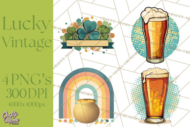 Retro St. Patrick’s Day PNG Clipart, Vintage Shamrocks