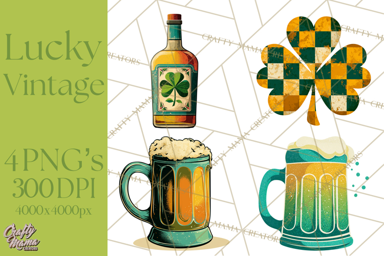Retro St. Patrick’s Day PNG Clipart, Vintage Shamrocks