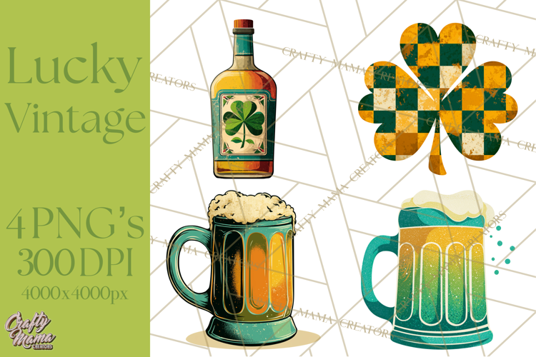 Retro St. Patrick’s Day PNG Clipart, Vintage Shamrocks